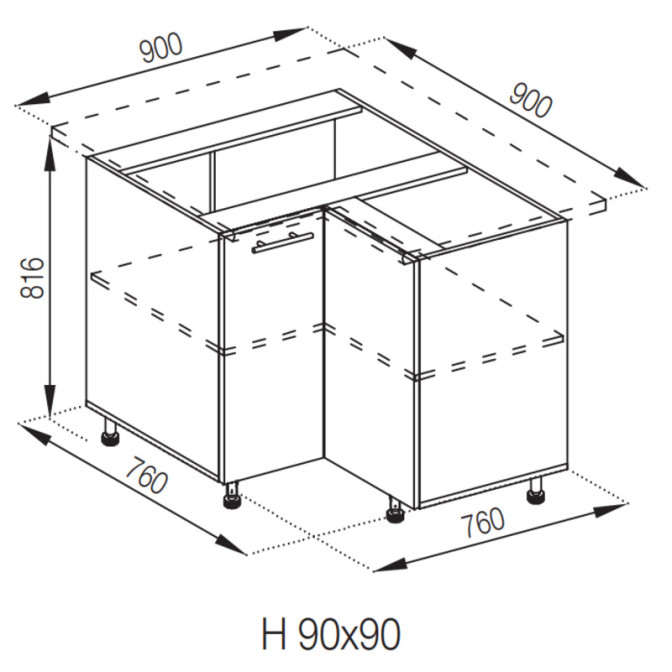 Кухонна секція нижня 90*90 Адель Світ меблів 