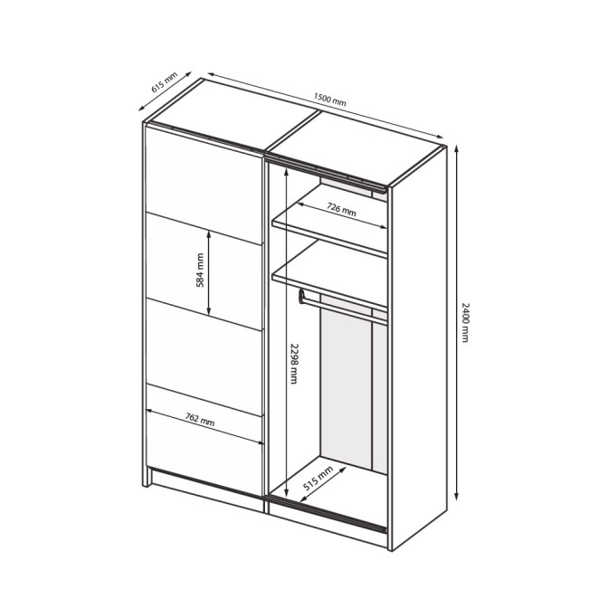 Шафа-купе 1,5x2,4 Бартон / Barton Супер Мат Білий MiroMark BT-83-WM