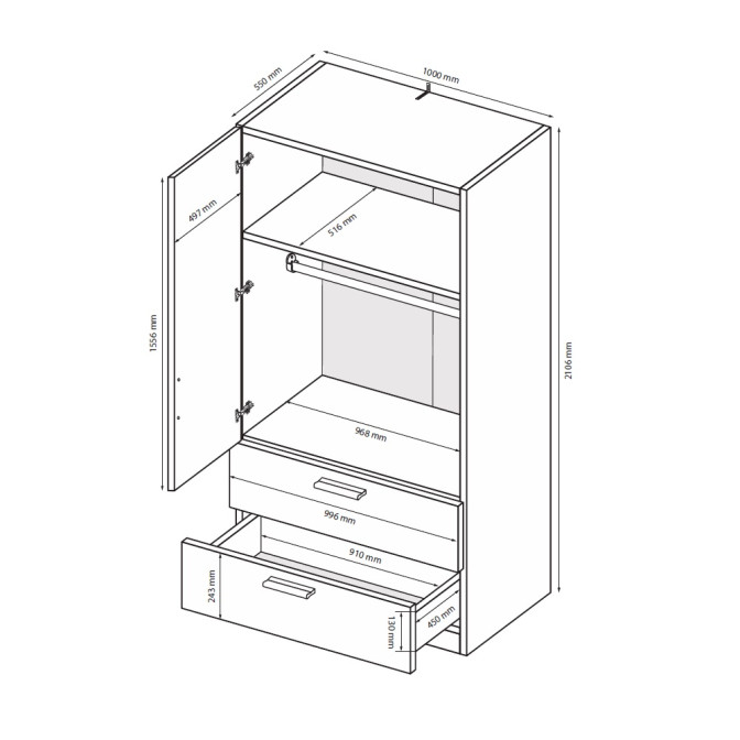 Шкаф 2Дв 2Ящ Хеппи / Happy Глянец Белый MiroMark HP-22-WB