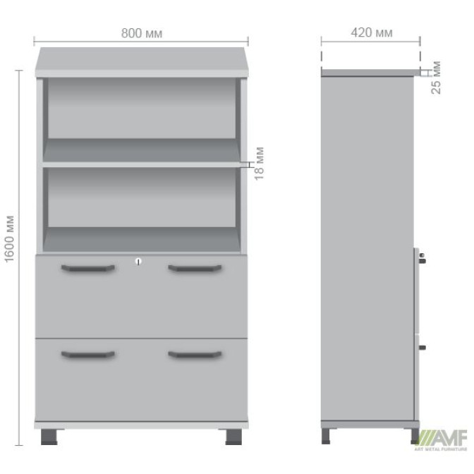 Шкаф с выдвижными ящиками SIG - 13 (800х420х1600мм) Опора Черный графит / Вяз Либерти Дымчатая AMF