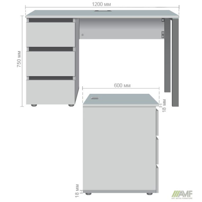 Стол компьютерный Pluto ST L (1200х600х750) Дуб Эндгрейн/Черный графит AMF