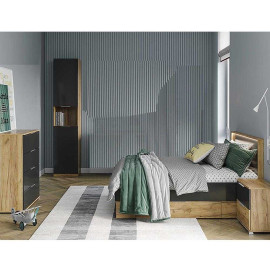 Комплект в Детскую спальню Луна Джуниор / Luna Junior Дуб Крафт - Мат Лава Комод 4Ящ, Пенал 2Дв, Кровать, Тумба 2Ящ MiroMark