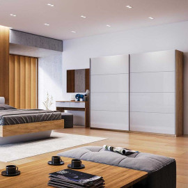 Спальня Асті Шафа-купе Білий глянець Ліжко 1,6 з двома тумбами 2Шх Комод 3Шх Дзеркало 100х80 MiroMark