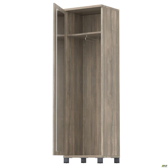 Шкаф гардероб с зеркалом SIG – 901 - 1 (550х420х1900мм) Опоры, ручка Черный графит / Вяз Либерти Дымчатый AMF