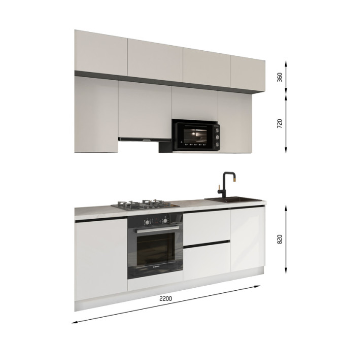 Кухня готова ДСП 1 Класик 2,2 м вбудована плита та вбудована витяжка, з антресолями, без ручок Senam