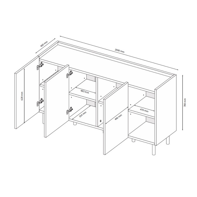 Комод 4Дв 2.0м Нео / Neo Глянець Горіх Макадамія - Супермат Тоффі MiroMark NE-162-MT