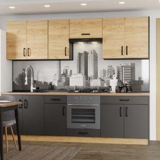 Кухня Оптима 2.6 м комплект 1 Эверест Антрацит / Дуб Крафт Золотой (Ручка пл. чер. Мат. 047 / 128, Цоколь ДСП 1000*95, Цоколь ДСП 2000*95) У-1