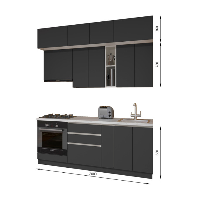 Кухня готова ДСП 1 Класик 2,0 м вбудована плита та вбудована витяжка, з антресолями, без ручок Senam    