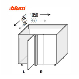 Кухонная секция нижняя Миллениум Угол Н 90° 1050х650/820 1дв Pro Blum Левая ML-096W/9003L MiroMark