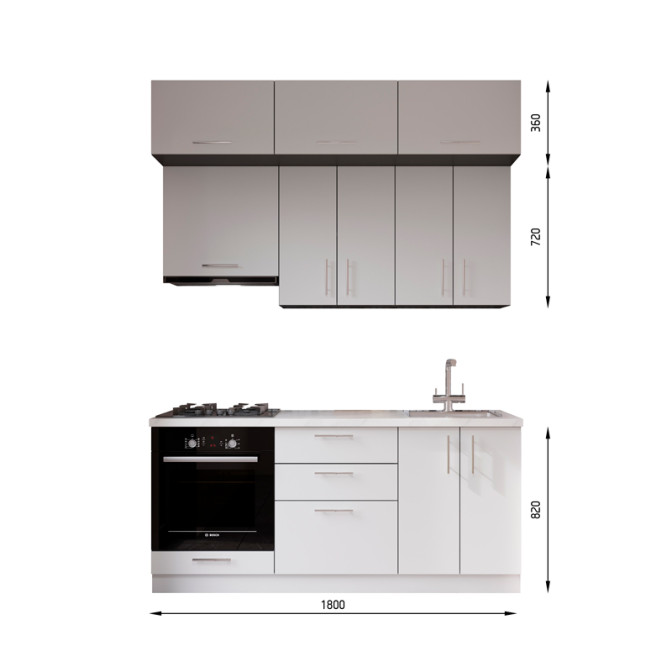 Кухня готовая ДСП 1 Классик 1,8 м встроенная плита и встроенная вытяжка, с антресолями, с ручками Senam