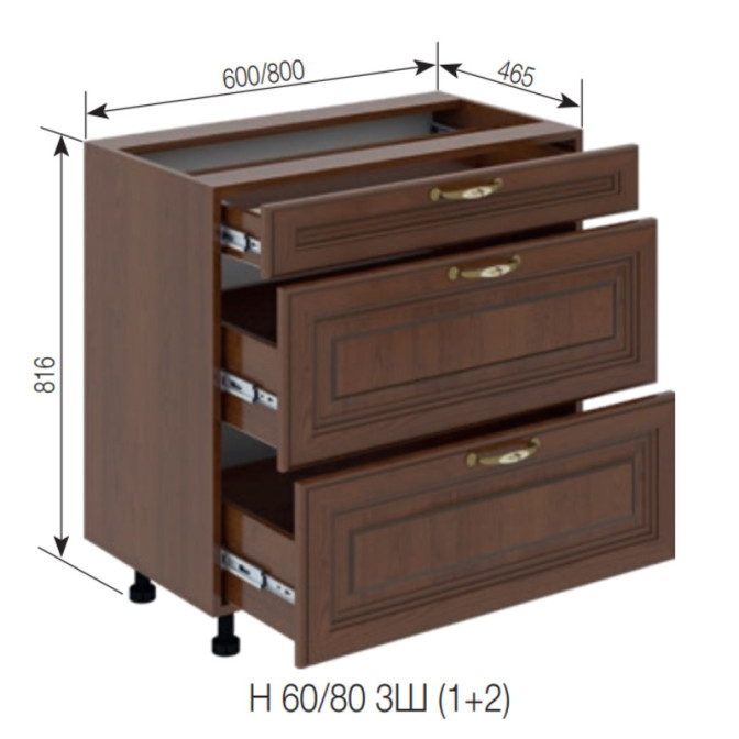 Кухонная секция нижняя Н 60 3Ш (1 + 2) LUX Роксана Мир мебели 