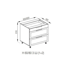 Кухонная секция нижняя Н 80 3Ш (1 + 2) LUX Анна Мир мебели 