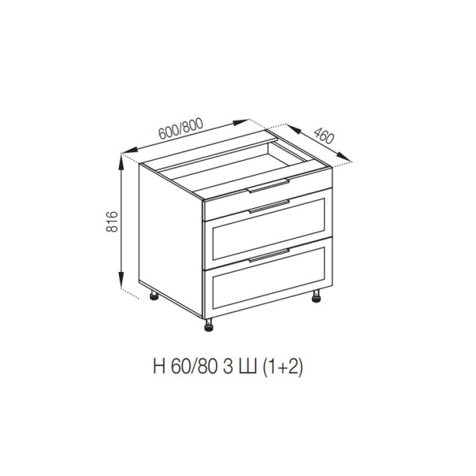 Кухонная секция нижняя Н 80 3Ш (1 + 2) LUX Анна Мир мебели 