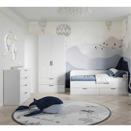 Комплект в Детскую спальню Хеппи / Happy Глянец Белый Шкаф 2Дв 2Ящ, Кровать, Комод 4Ящ MiroMark