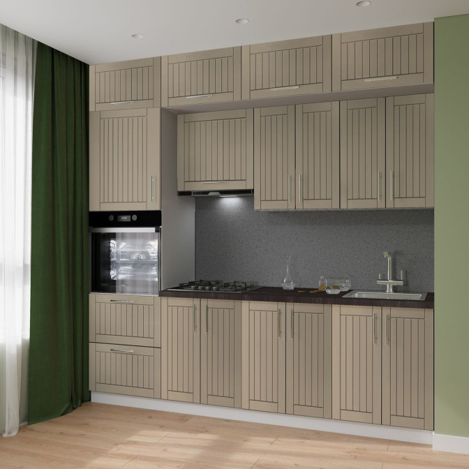 Кухня готова МДФ Прованс 2,4 м плівка вбудована плита, вбудована витяжка, з антресолями, з ручками Senam