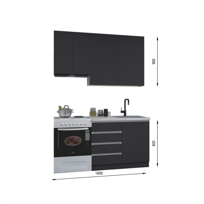 Кухня готова ДСП 3 Класик 1,6 м висота Н 900 плита окремо, без ручок Senam