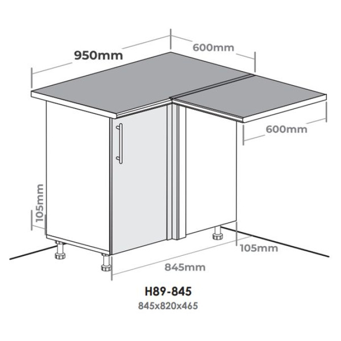 Кухонна секція Н89-845 нижня 845 кут 90