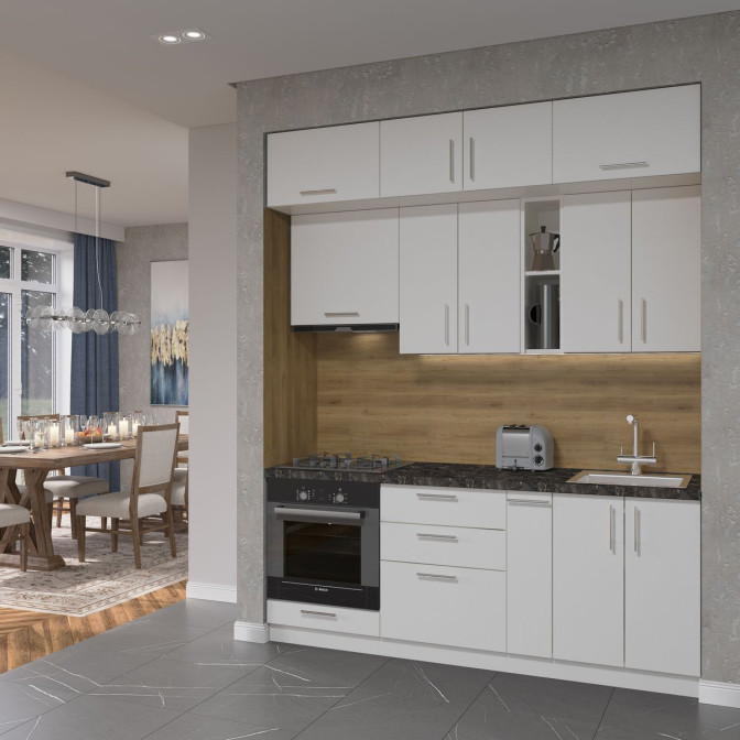 Кухня готова ДСП 1 Класик 2,0 м вбудована плита та вбудована витяжка, з антресолями, з ручками Senam    