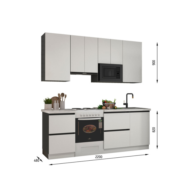 Кухня готова ДСП 3 Класик 2,2 м висота Н 900 плита окремо, без ручок Senam