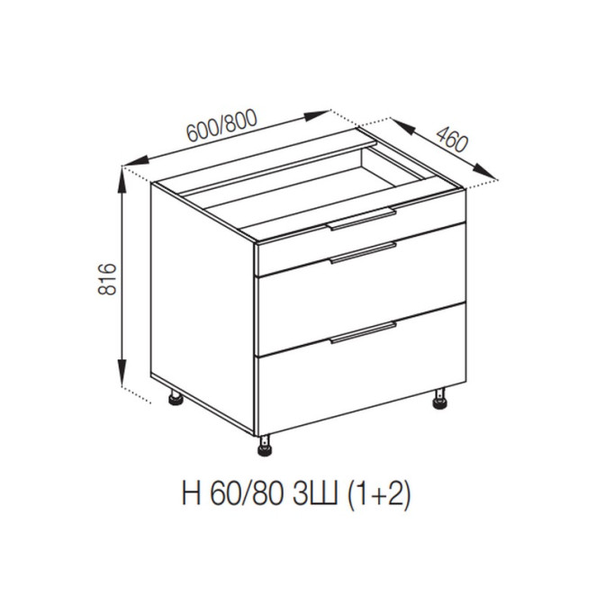 Кухонная секция нижняя Н 60 3Ш (1 + 2) LUX Милана Мир мебели