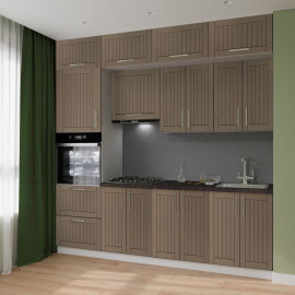 Кухня готова МДФ Прованс 2,4 м фарба вбудована плита, вбудована витяжка, з антресолями, з ручками Senam