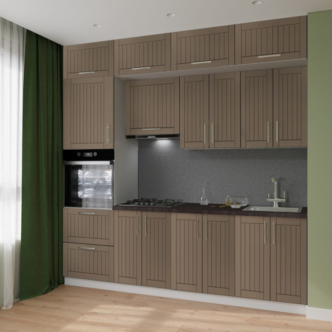 Кухня готова МДФ Прованс 2,4 м фарба вбудована плита, вбудована витяжка, з антресолями, з ручками Senam