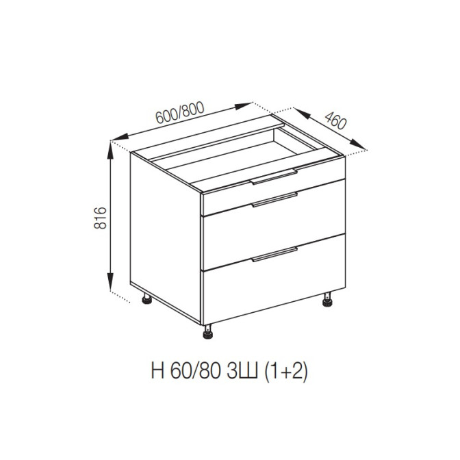 Кухонная секция нижняя Н 80 3Ш (1 + 2) FAVORIT Алиса Мир мебели