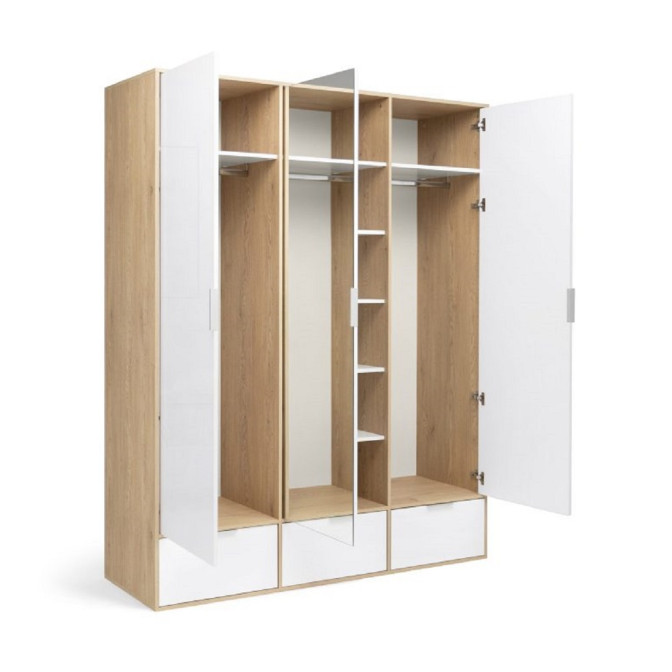 Шафа 3Дв 3Ящ із дзеркалом Олівія / Olivia Глянець Білий - Дуб Кремона MiroMark OV-13-WB