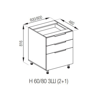 Кухонная секция нижняя Н 80 3Ш (2 + 1) LUX Милана Мир мебели 