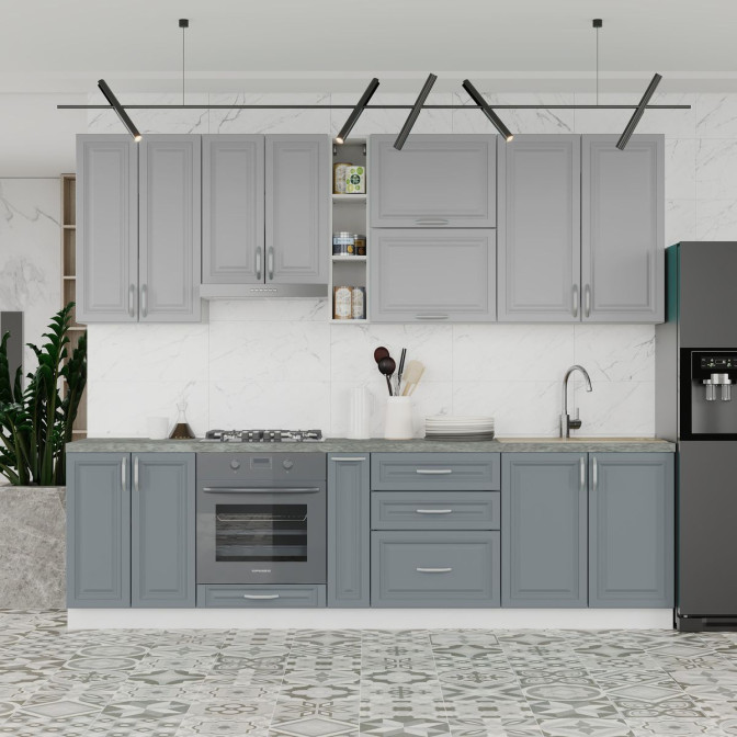 Кухня готова МДФ Бріджіт 2,8 м фарба H900 вбудована плита, вбудована витяжка, з ручками Senam