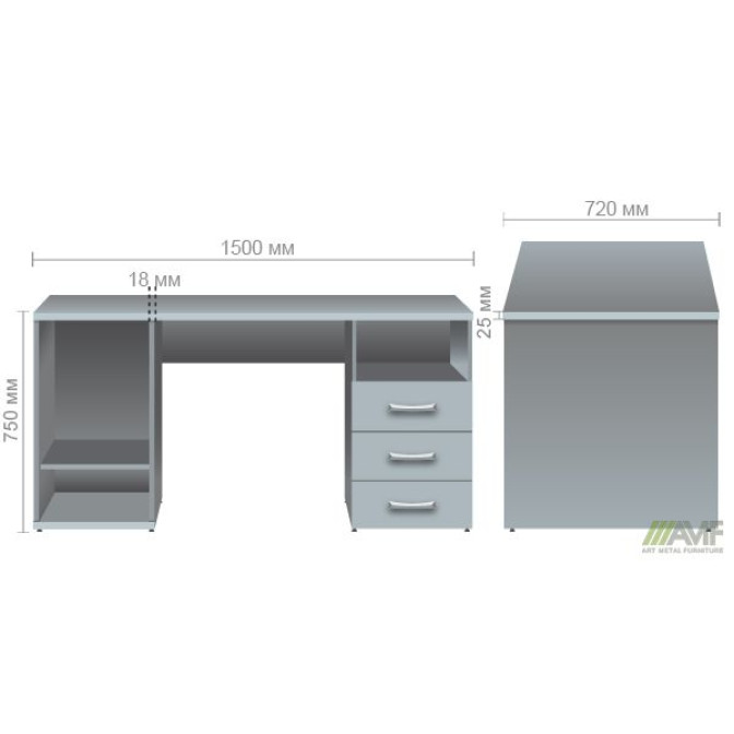 Тумбовый стол МГ-53 R (1500х720х750) орех черный AMF