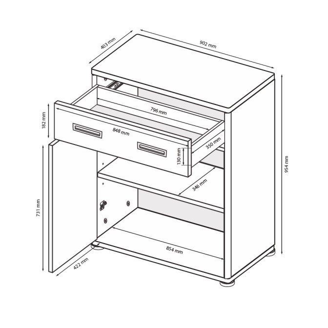 Комод 2Дв 1Ящ Белла / Bella Глянец Белый MiroMark BL-62-WB