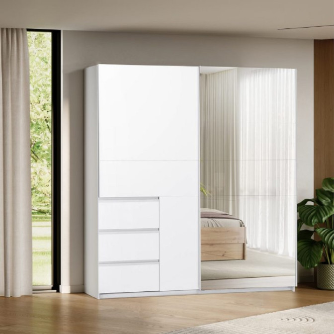 Шафа-купе 2.15м 2Дв із дзеркалом Вільма / Wilma Білий MiroMark WL-21-WB