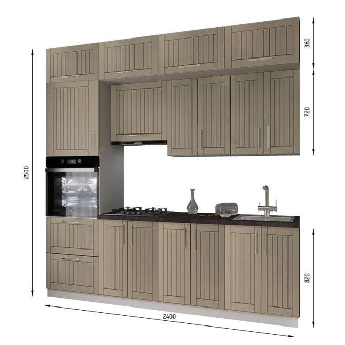 Кухня готова МДФ Прованс 2,4 м плівка вбудована плита, вбудована витяжка, з антресолями, з ручками Senam