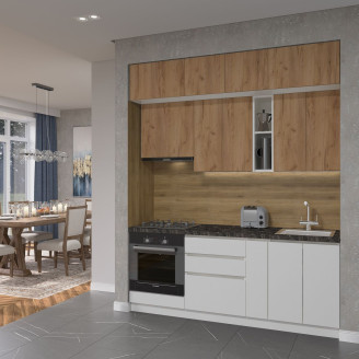 Кухня готова ДСП 1 Класик 2,0 м вбудована плита та вбудована витяжка, з антресолями, без ручок Senam Кухня готова ДСП 1 Класик 2,0 м вбудована плита та вбудована витяжка, з антресолями, без ручок Senam