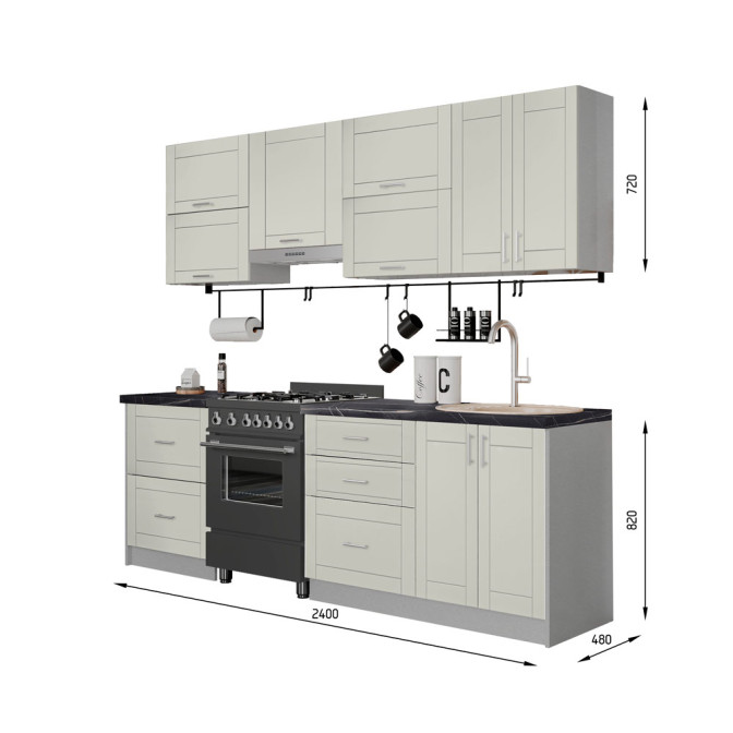 Кухня готова МДФ Руан 2,4 м фарба окрема плита, витяжка, що вбудовується, з ручками Senam