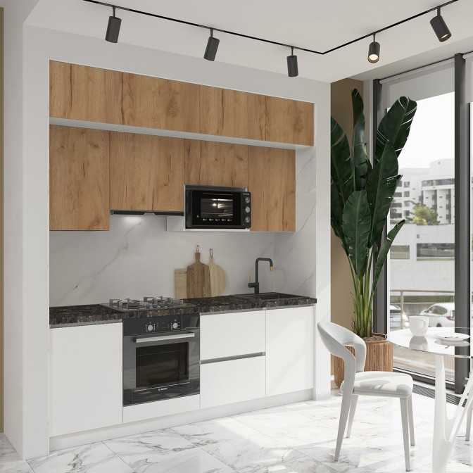 Кухня готова ДСП 1 Класик 2,2 м вбудована плита та вбудована витяжка, з антресолями, без ручок Senam