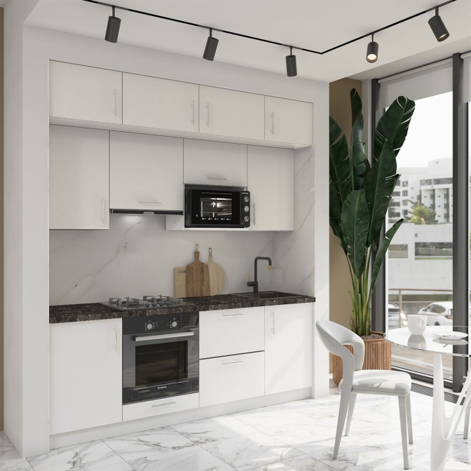 Кухня готова ДСП 1 Класик 2,2 м вбудована плита та вбудована витяжка, з антресолями, з ручками Senam