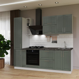 Кухня готовая МДФ Прованс 2,4 м краска встроенная плита, отдельная вытяжка, с ручками Senam