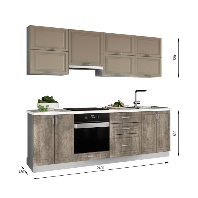 Кухня готова МДФ Бріджіт 2,4 м плівка вбудована плита, вбудована витяжка, з ручками Senam