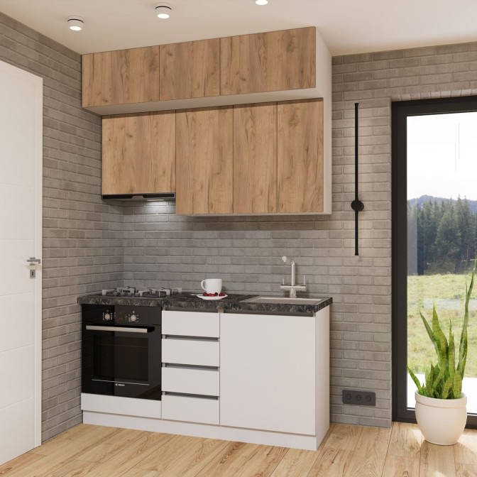 Кухня готова ДСП 1 Класик 1,6 м вбудована плита та вбудована витяжка, з антресолями, без ручок Senam