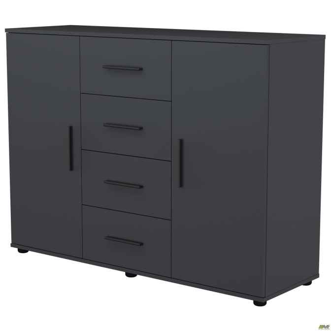 Комод City-423 четыре ящика две двери (1340х420х1000Н) Антрацит AMF