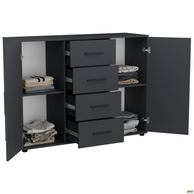 Комод City-423 четыре ящика две двери (1340х420х1000Н) Антрацит AMF