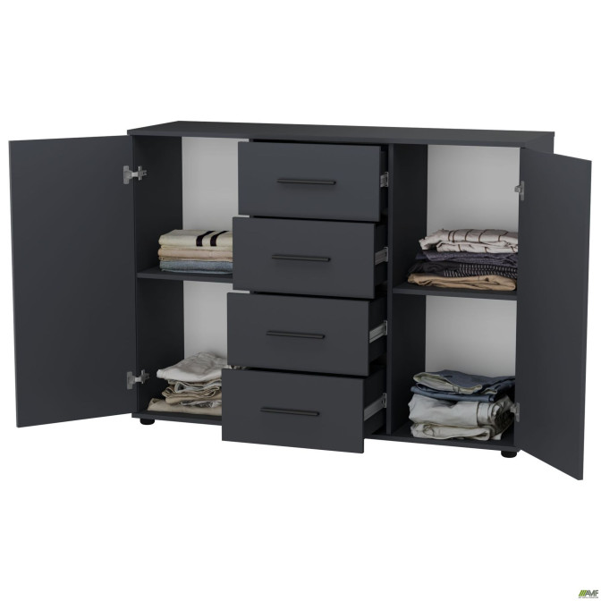 Комод City-423 четыре ящика две двери (1340х420х1000Н) Антрацит AMF