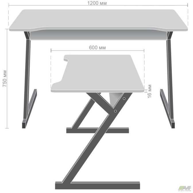 Стол компьютерный Dexter DX1200 (1200х600х750Н) черный графит/белый AMF