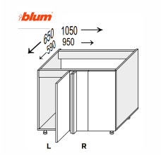 Кухонная секция нижняя Миллениум Угол Н 90° 1050х650/820 1дв Pro Blum Правая ML-096W/9003R MiroMark