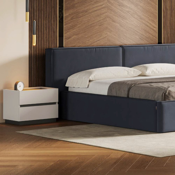 Тумба прикроватная 2Ящ Дуо / Duo Супермат Белый - Глянец Антрацит MiroMark DU-52-WM