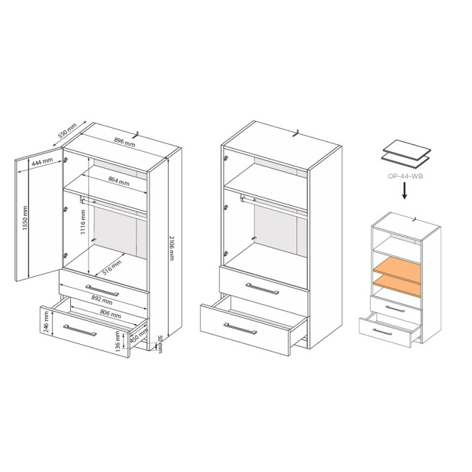 Шкаф 2Дв 2Ящ Лори / Lory Глянец Кашемир MiroMark LR-12-GC