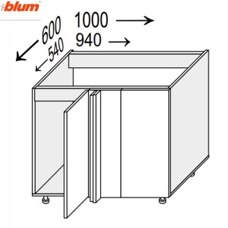 Кухонна секція Валенсія нижня Кут Н 90° 1000х600/820 1дв Pro Blum VL-099W/9003 MiroMark