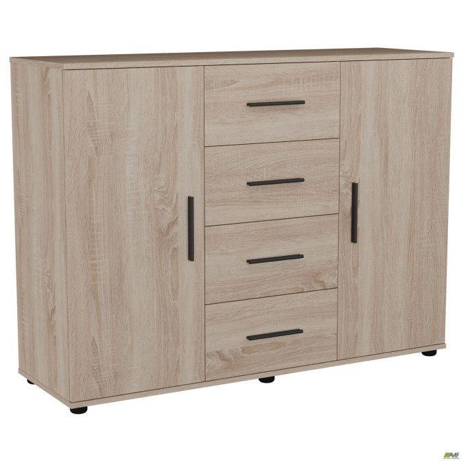 Комод City-423 четыре ящика две двери (1340х420х1000Н) Дуб Сонома AMF